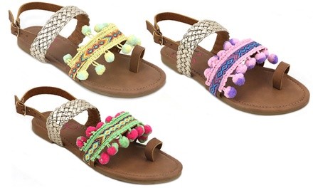 Olivia Miller Girls' Pom-Pom Sandals