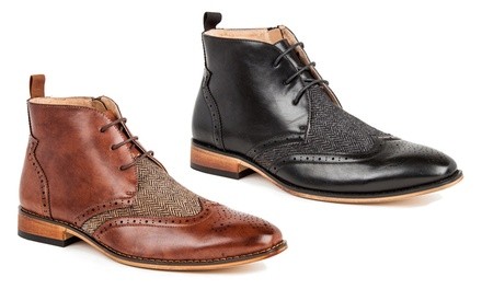 Gino Vitale Men's Wingtip Brogue Herringbone Dress Boots