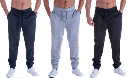 LeeHanTon Men's Fleece Moto-Padded Knee Sweatpants