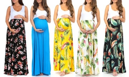 Women's Maternity Colorblock Ruched Maxi Dress
