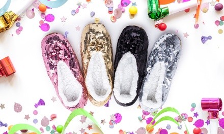 Girl's Limited Holiday Edition Sparkly Slippers with Faux Sherpa Lining