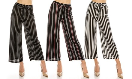 LA12ST Stretchy Wide-Leg Printed Cropped Palazzo Pants