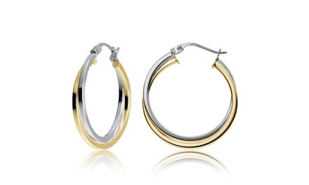 Sterling Silver Two-Tone Intertwining Square Tube Hoop Earrings, 25mm