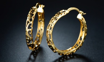 Filigree Vines Hoop Earrings in 18K Gold Plating By Sevil