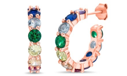 Lesa Michele Multi Colored Cubic Zirconia Hoop Earrings in 18K Gold over Sterling Silver