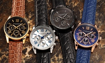Men's Akribos Multi-Function Genuine Leather Strap Watch