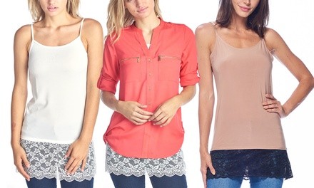 Women's Lace Trim Cami Top Shirt Extender. Plus Sizes Available.