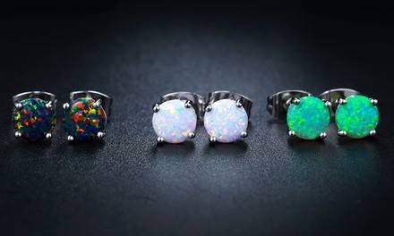 Lab-Created Opal 10MM Stud Earrings 3Pcs. Set By Peermont