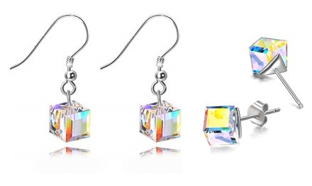 Aurora Borealis Crystal Cube Earrings Made with Swarovski Elements (1 or 2 Pairs)