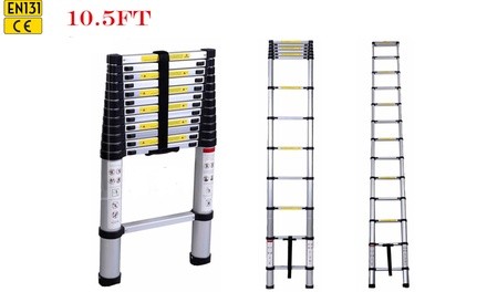 10.5 FT Aluminium Extension Telescopic Ladder N131 Certified 330 lbs Capacity