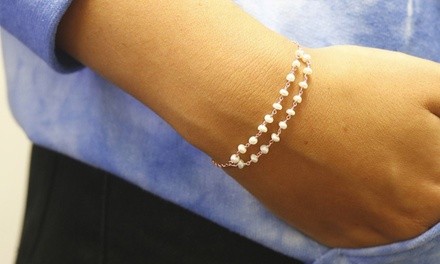 Italian Sterling Silver Adjustable Freshwater Pearl Bracelet by Valencia Gems