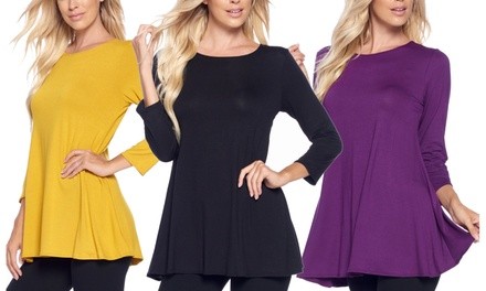 Isaac Liev Women's Flowy 3/4-Sleeve Top. Plus Sizes Available.