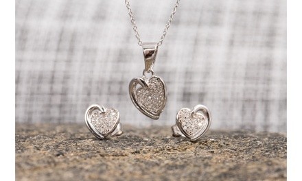 925 Sterling Silver Heart Necklace and Earring Set Made With Swarovski Elements