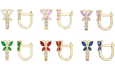 14K Yellow Gold-Plated Kids' Butterfly Crystal Earrings