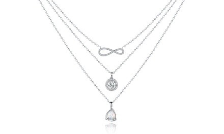 Triple Strand Fire Opal Infinity Necklace Made With Crystal By Swarovski