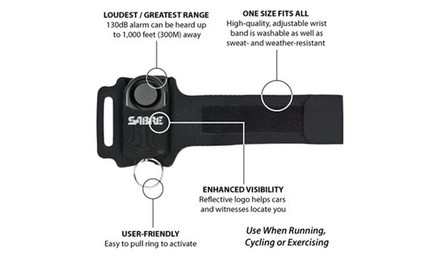 SABRE Pepper Spray Gel with Runners Wrist Strap and Personal Alarm