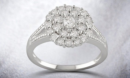 1/4 CTTW Diamond Round Cluster Engagement Ring in Sterling Silver By DiamondMuse