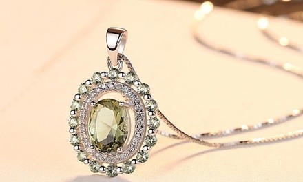 Oval Created Peridot Pendant Necklace in Sterling Silver by Diane Lo'Ren
