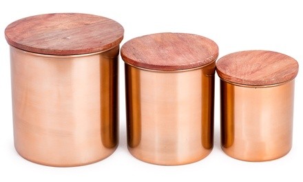 Polished Satin-Finish Canister Set with Bamboo Lids (3-Piece)