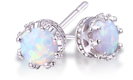  2.00 CTW Genuine Opal Crown Stud Earrings   