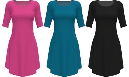 Half-Sleeve Scoop-Neck Swing Tunic Dress. Plus Sizes Available.