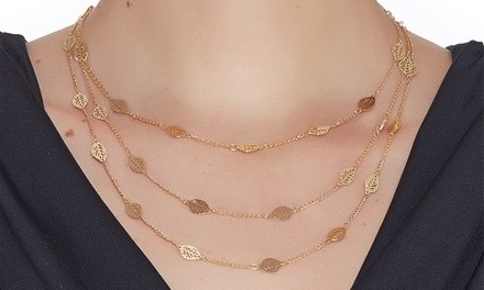 Sevil's18k Gold Plated 3 row Leaf Necklace