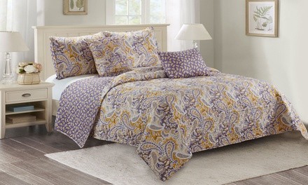 Madison Reversible Quilt Set with Throw Pillows (5-Piece)