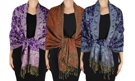 Peach Couture Women's Reversible Royal Paisley Pashmina Shawl