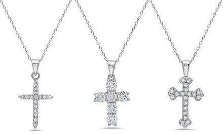 Sterling Silver Crystal Cross Pendant Necklace (Multiple Options)