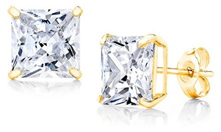 10k Yellow Gold Square CZ Stud Earring