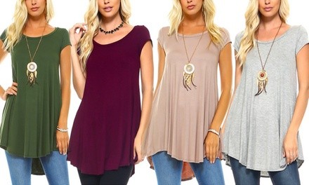 Isaac Liev Women's Flowy Short-Sleeve Tunic Top. Plus Sizes Available.