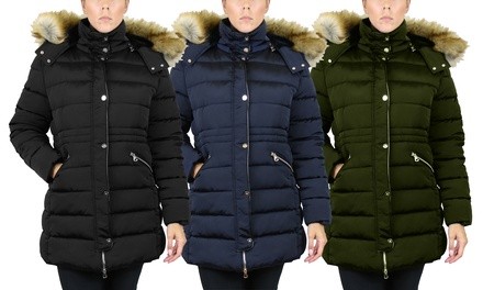 Galaxy Spire Women's Heavyweight Parka with Detachable Fur Hood. Plus Sizes Available.