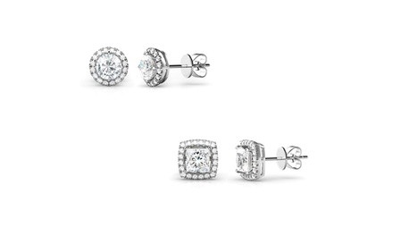  Swarovski Crystal and Sterling Silver Halo Studs (2 Pair)