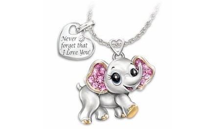 Fashion Ladies 18K Gold 925 Silver Pink Diamond Elephant Pendant Necklace