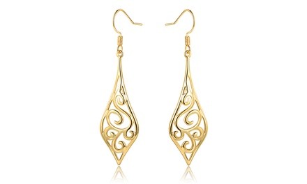 18K Gold Plated Filigree Diamond Shape Drop Earrings By Sevil