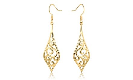 18K Gold Plated Filigree Diamond Shape Drop Earrings By Sevil