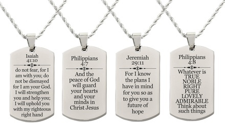 Pink Box Holy Scripture Tag Necklace in Solid Stainless Steel