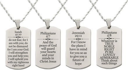 Pink Box Holy Scripture Tag Necklace in Solid Stainless Steel