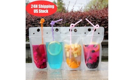 Disposable Clear Drink Pouches Bags Plastic Drinking Bag with Straw 