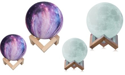 Moon, Galaxy, or Earth Color-Changing 3D Lamp with Touch Sensor and Remote Control