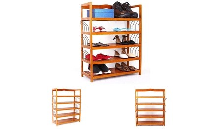 5-Tier Wooden Entryway Furniture 6 Pair Storage Shelf Shoe Rack