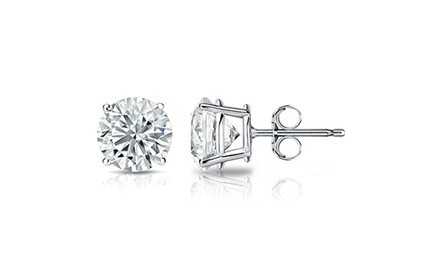 14k White Gold 3.0 ct Round Simulated Diamond CZ Stud Earrings