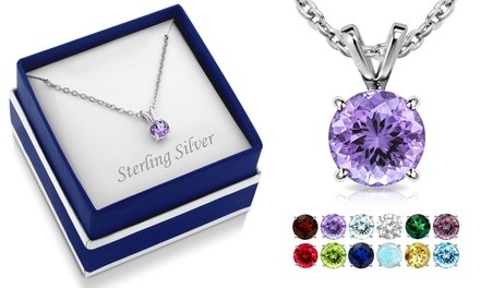 Sterling Silver Round Cut Gemstone Birthstone Necklaces with Gift Box by MUIBLU GEMS
