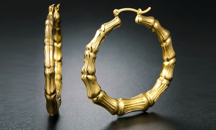 18K Gold Plated Bamboo Hoop Earrings For Women By Euphir