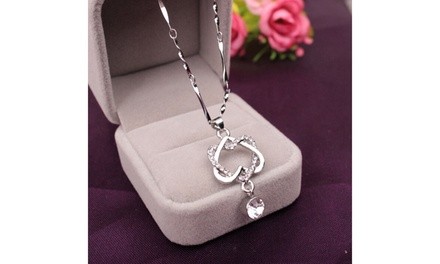 Elegant Women 925 Sterling Silver Double Heart Necklace Chain Jewelry