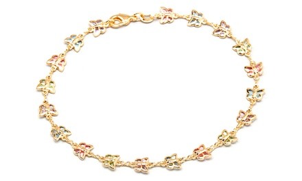 18K Gold Plated Multi Color Crystal Butterfly Ankle Bracelet