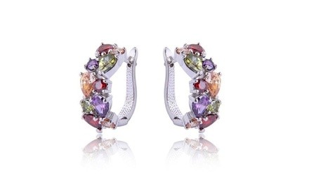 Women's Jewelry Colorful Amethyst & Ruby 925 Sterling Silver Hoop Earrings