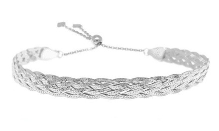 Italian Made Sterling Silver Braided Herringbone Bracelet by Verona