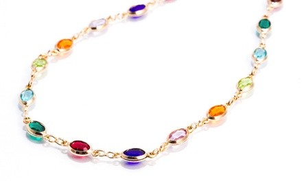 18K Gold Plated Dark Multi Color Crystal Oval Ankle Bracelet