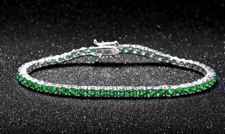 7.00 CTTW Emerald Round Cut Tennis Bracelet in 18K White Gold Plating by Valencia Gems